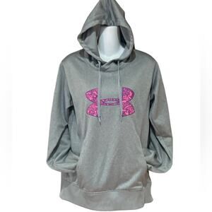 Under Armour Womens Gray with Pink and Purple Logo Hoodie Medium